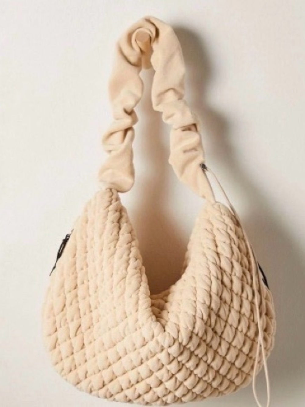 Free People Cream Quilted Scrunch-Handle Hobo